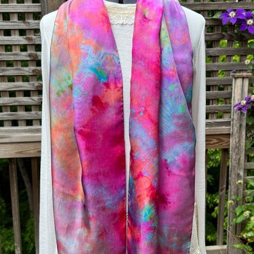 Colorful women's hand dyed silk scarf