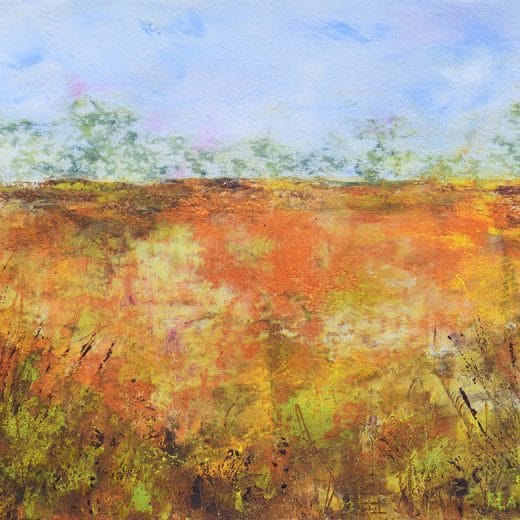 Vibrant abstract landscape mixed painting hand painted with oil and cold wax on paper size 8" x 10"
