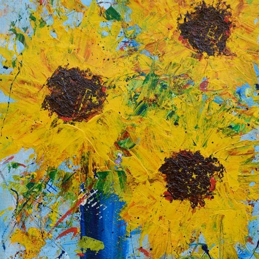 Impressionist acrylic painting of a sunflower bouquet on paper size 8" x 10"