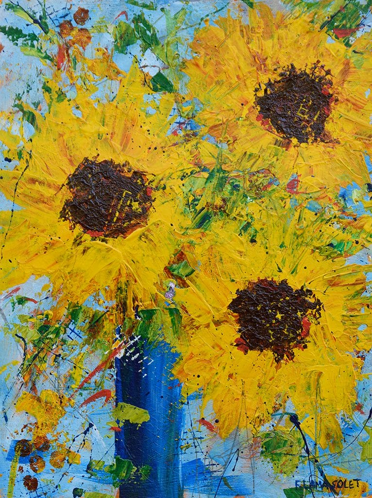 Impressionist acrylic painting of a sunflower bouquet on paper size 8" x 10"