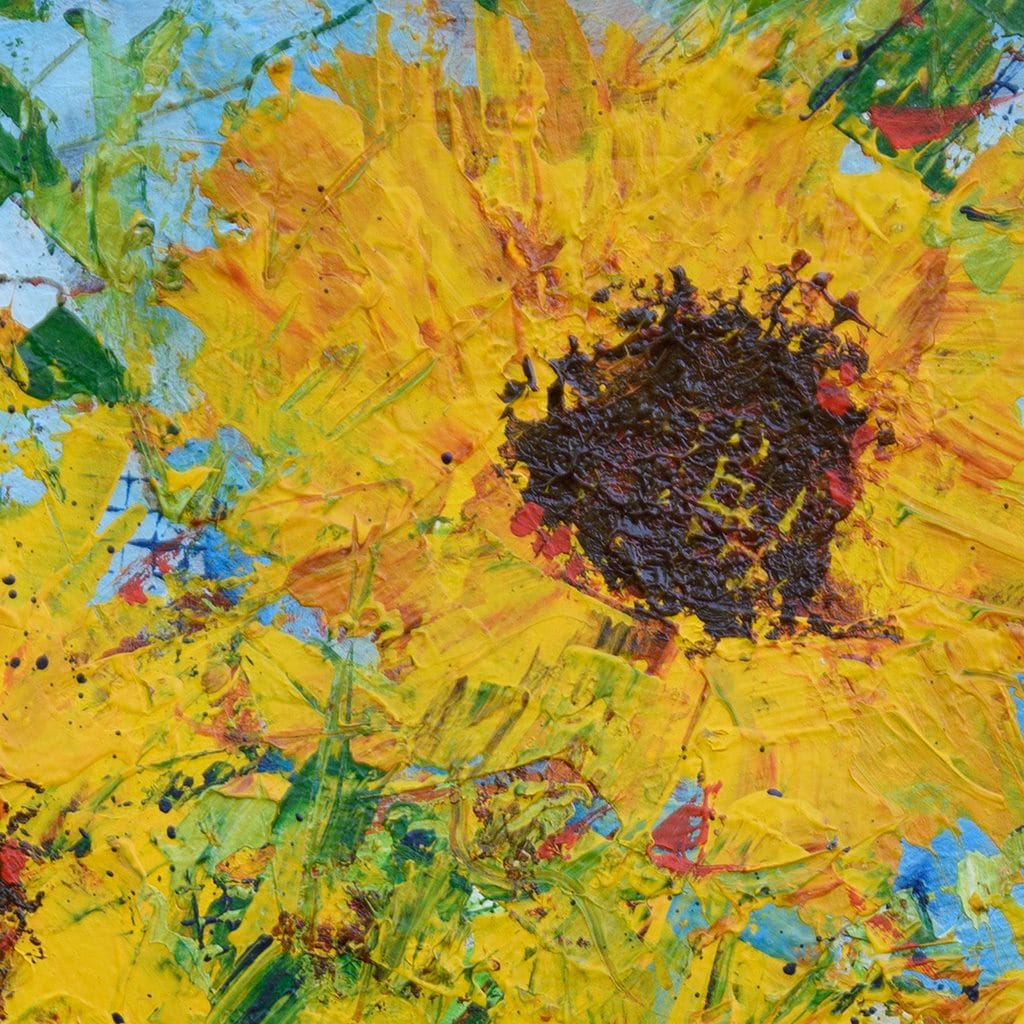 Impressionist acrylic painting of a sunflower bouquet on paper size 8" x 10"