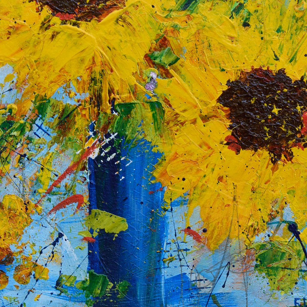 Impressionist acrylic painting of a sunflower bouquet on paper size 8" x 10"