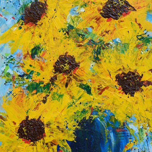 Vibrant impressionist painting of a sunflower bouquet hand painted with acrylics on watercolor paper size 8" x 10"