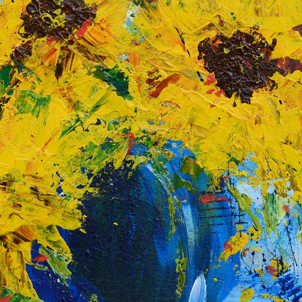 Vibrant impressionist painting of a sunflower bouquet hand painted with acrylics on watercolor paper size 8" x 10"