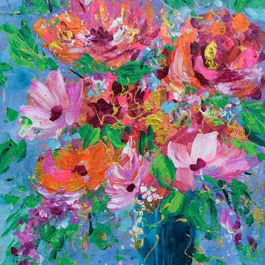 Colorful impressionist bouquet of flower painting painted with acrylics on watercolor paper size 8" x 10"