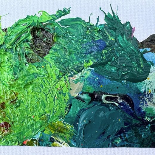 Green and blue small abstract textured artwork on canvas panel size 4" x 6".