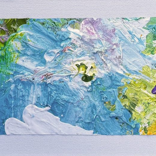 Small abstract seascape artwork handmade with recycled paint on panel size 4" x 6"
