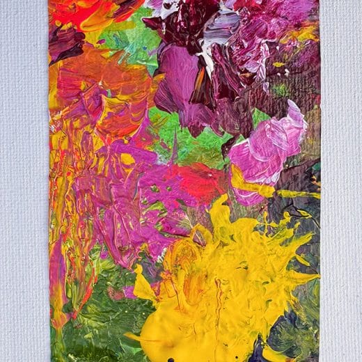 Small abstract landscape painting of a garden in bloom size 4" x 6"