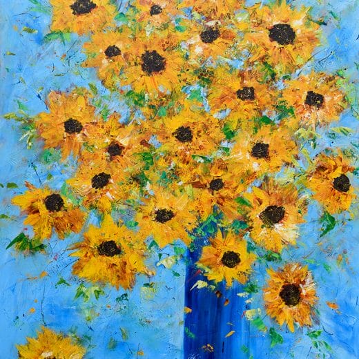 Large impressionist sunflower bouquet painting hand painted with acrylics on canvas 36" x 48"