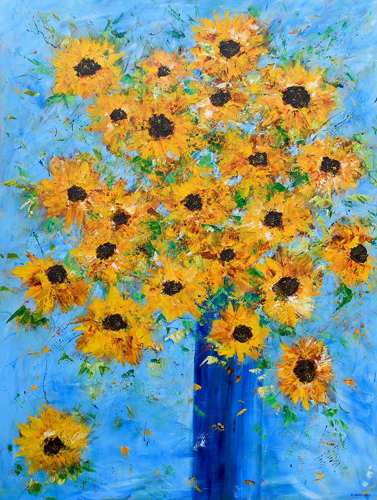 Large impressionist sunflower bouquet painting hand painted with acrylics on canvas 36" x 48"