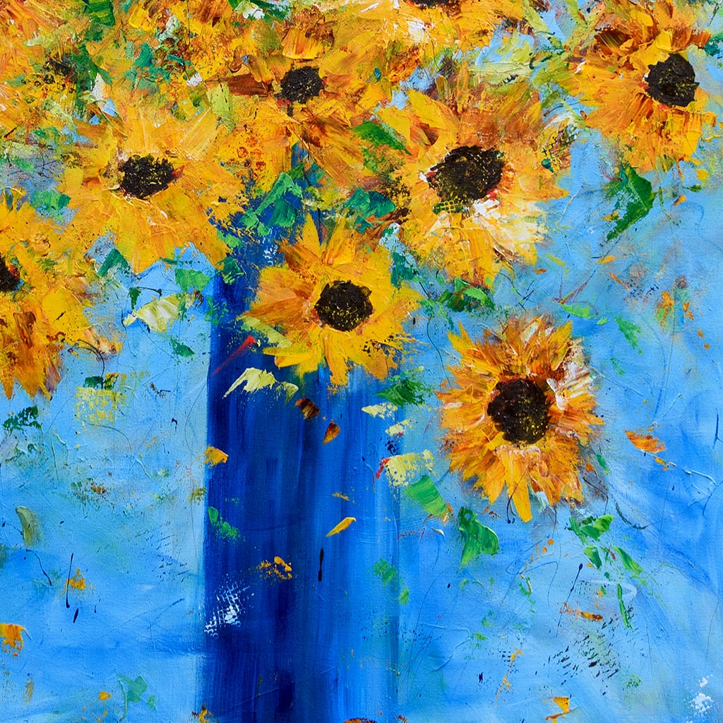 Large impressionist sunflower bouquet painting hand painted with acrylics on canvas 36" x 48"