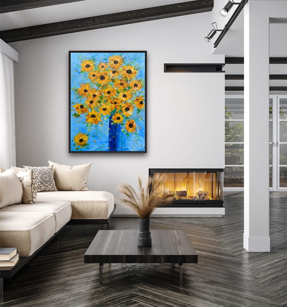 Large impressionist sunflower bouquet painting hand painted with acrylics on canvas 36" x 48"