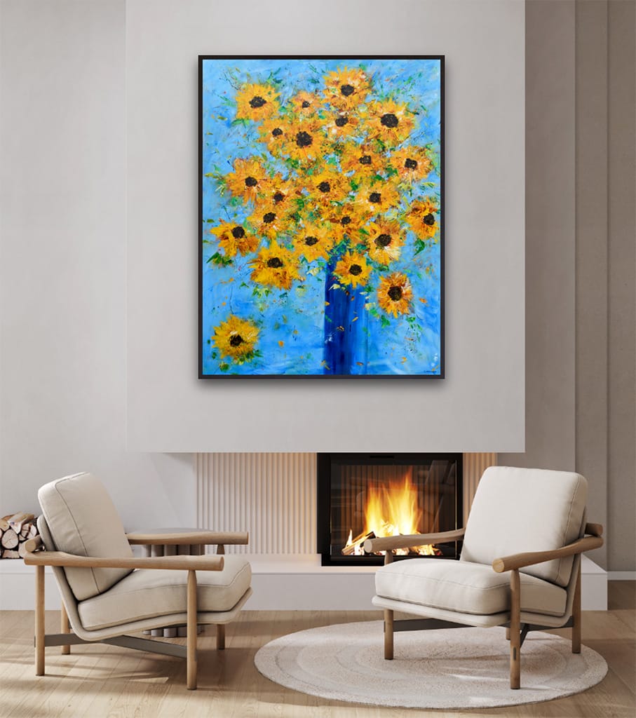 Large impressionist sunflower bouquet painting hand painted with acrylics on canvas 36" x 48"