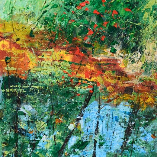 Contemporary impressionist landscape painting painted with acrylics on watercolor paper size 8" x 10"