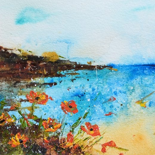 Original acrylic painting on watercolor paper inspired by the California Shore