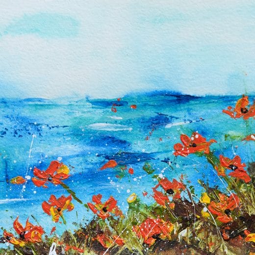 Original acrylic painting on watercolor paper inspired by the California Shore