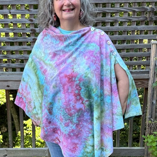 Women's handmade and hand dyed pink and aqua poncho cape