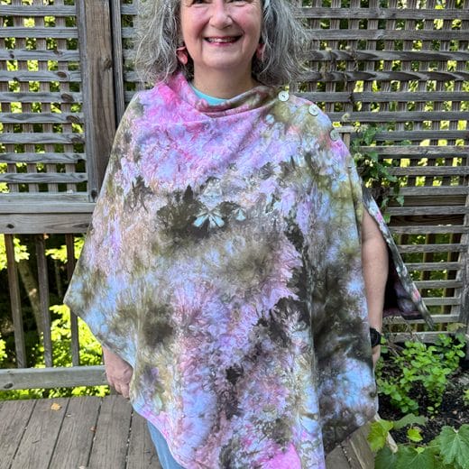 Women's pink green and blue handmade and hand dyed asymmetric poncho