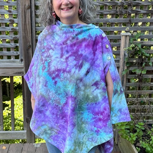 Purple, turquoise and green women's handmade and hand dyed poncho