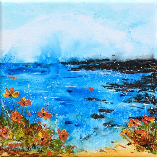 Small original seascape painting inspired by the California Coast on canvas size 8" x 8"