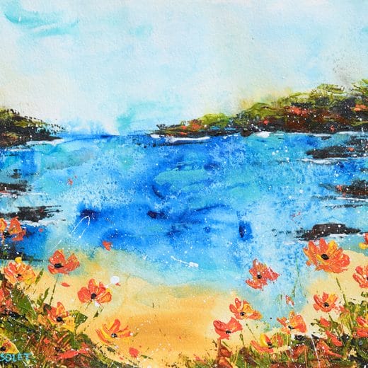 Original acrylic painting inspired by the California coast and its poppies painted on watercolor paper size 8" x 10"
