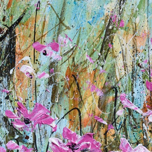 Small contemporary floral landscape painting hand painted with acrylic on watercolor paper size 5" x 7"