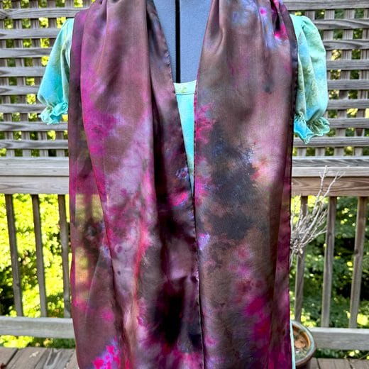 Women's pink and brown elegant hand dyed silk scarf