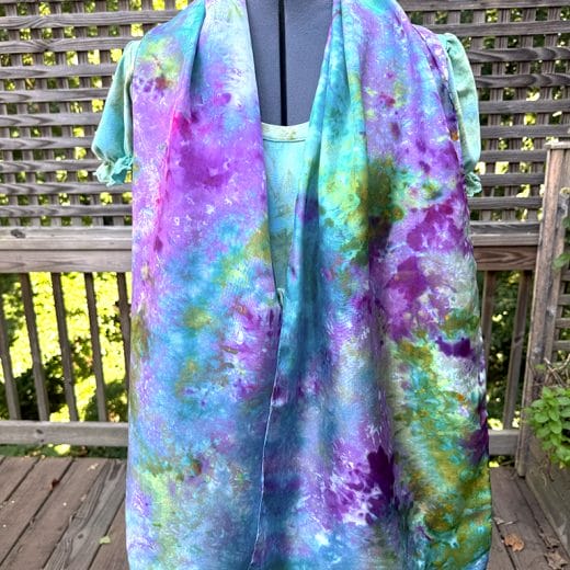 Lavender and turquoise women's hand dyed silk scarf