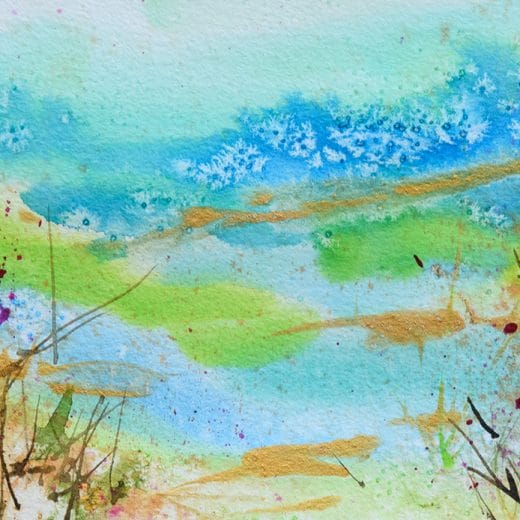 Small loose abstract landscape painting on watercolor paper size 5" x 7"