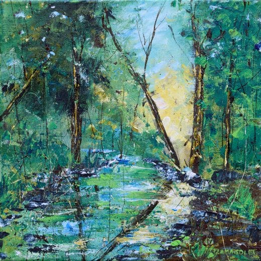 Original Contemporary impressionist painting of a creek in the forest