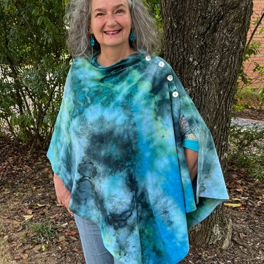 Turquoise and teal handmade and hand dyed women's poncho
