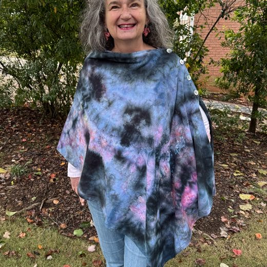Women's handmade and hand dyed blue, grey and pink cotton jersey poncho cape