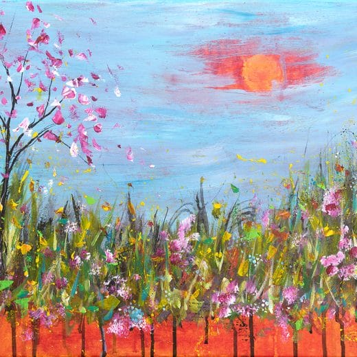 Original impressionist landscape painting of a meadow in full bloom