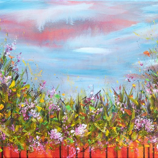 Original impressionist landscape painting of a meadow of flowers