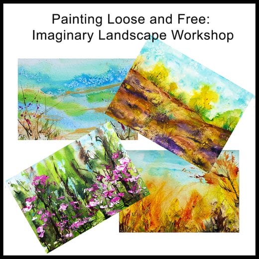 Learn to paint free imaginary landscapes with fluid acrylics and inks