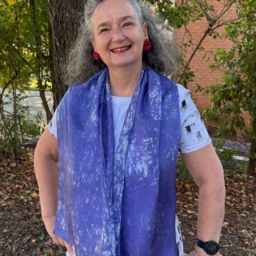 Women's wearable art hand painted batik blue silk scarf