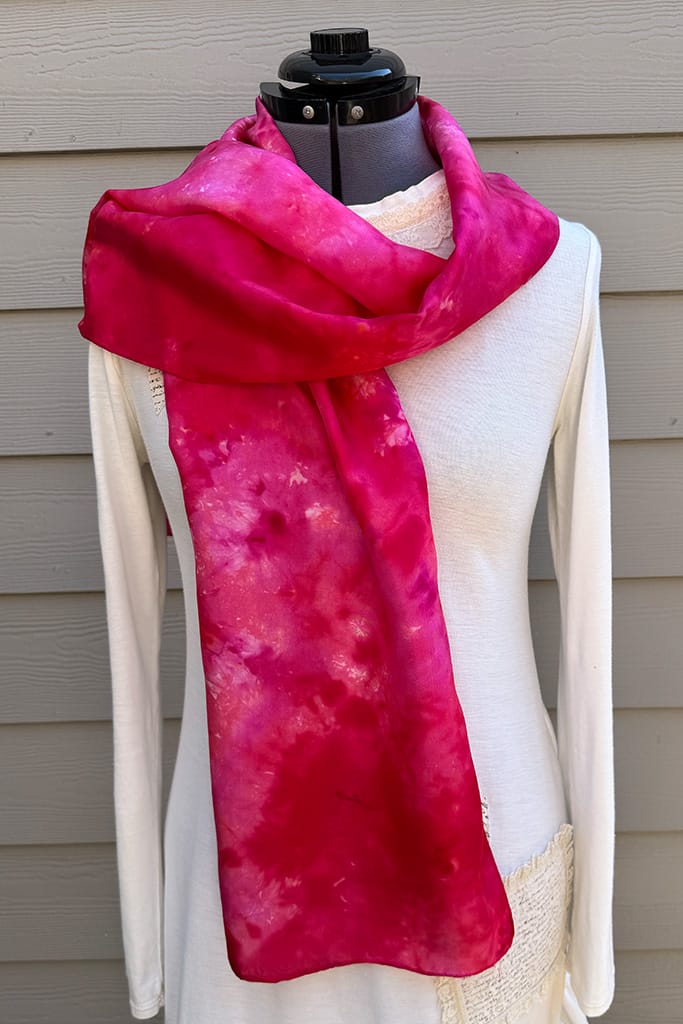 Women's red and pink hand dyed long silk scarf