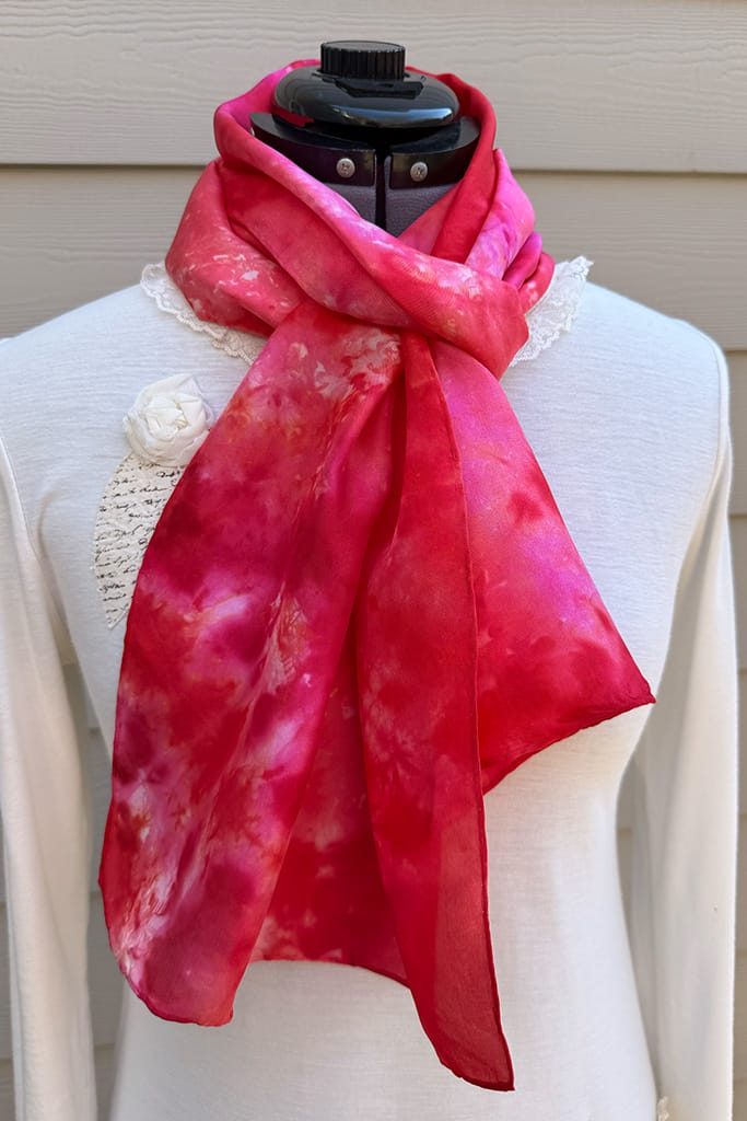 Women's red and pink hand dyed long silk scarf