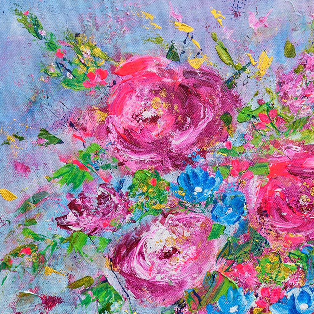 rose pink絵画3点 Impressionist Floral Painting 