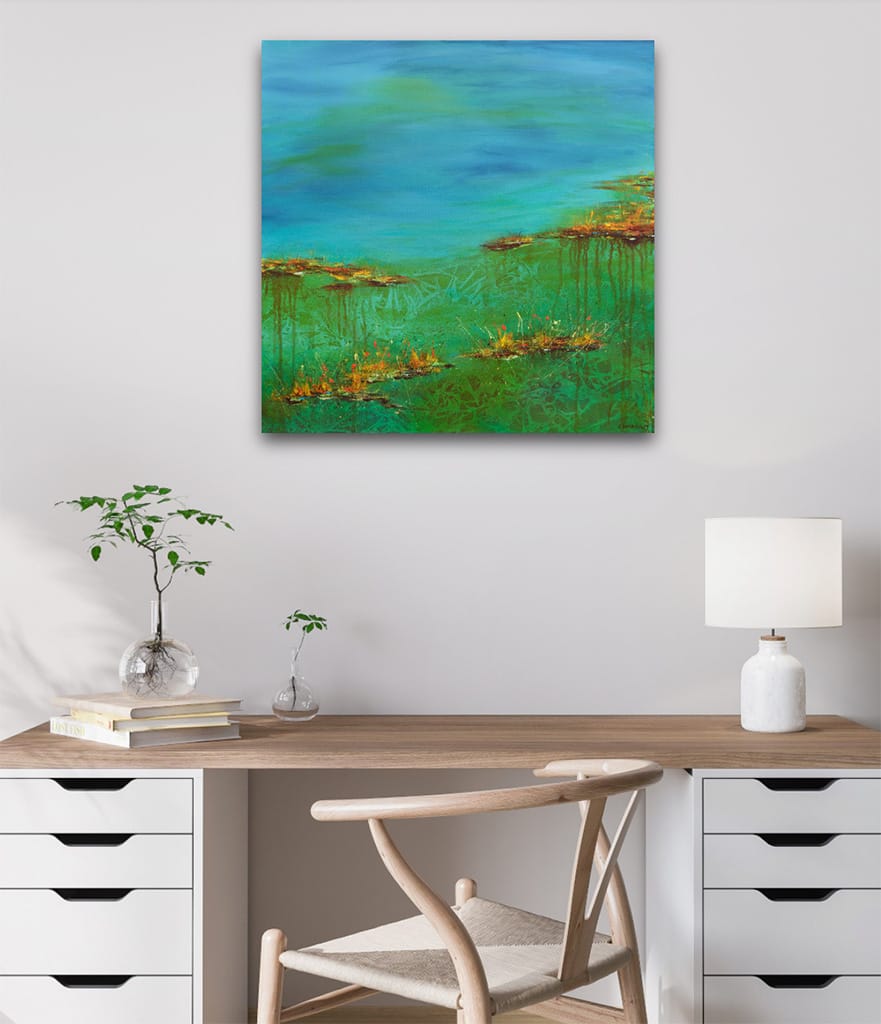 Original contemporary waterscape painting on canvas size 24" x 24"
