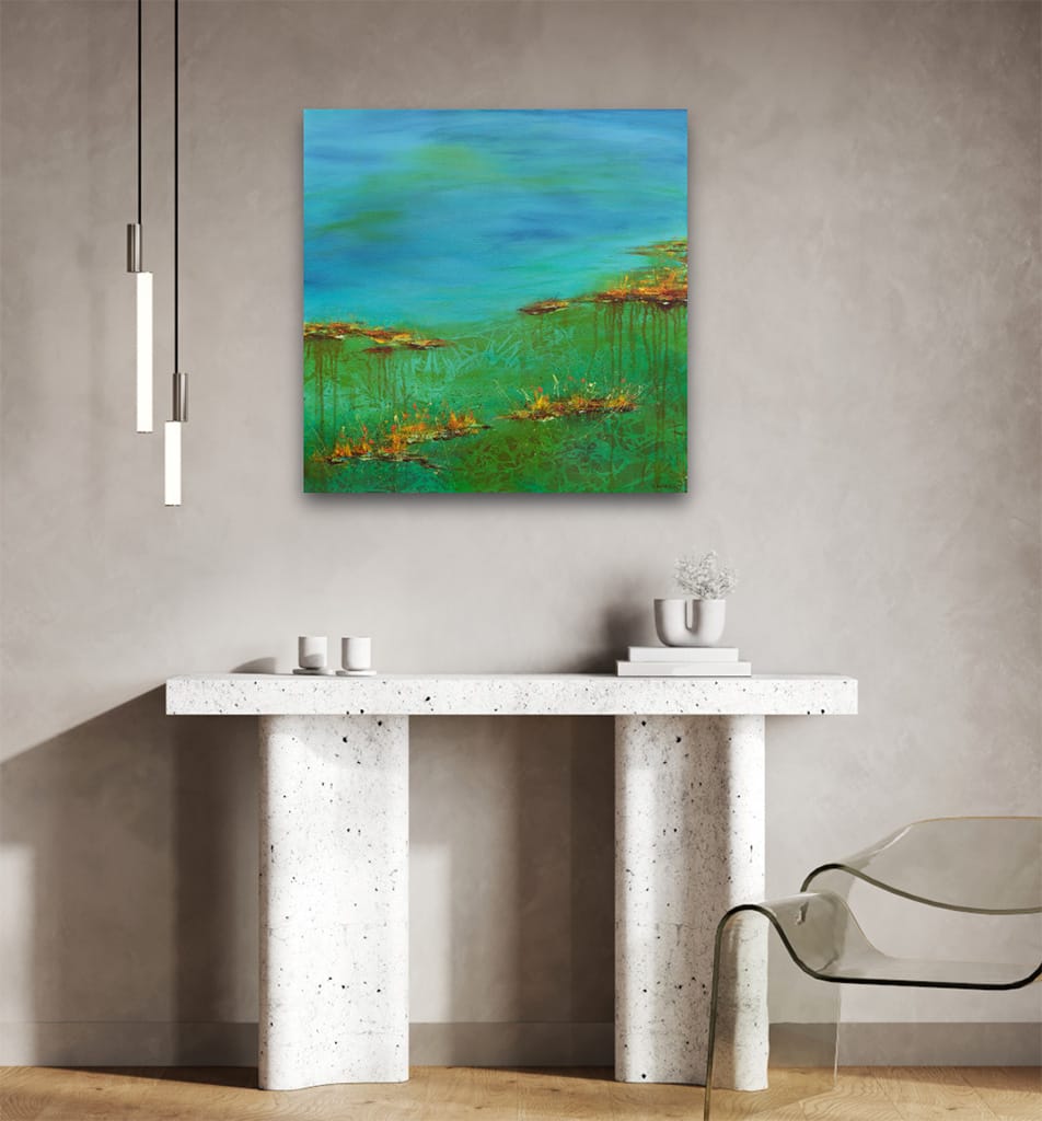 Original contemporary waterscape painting on canvas size 24" x 24"