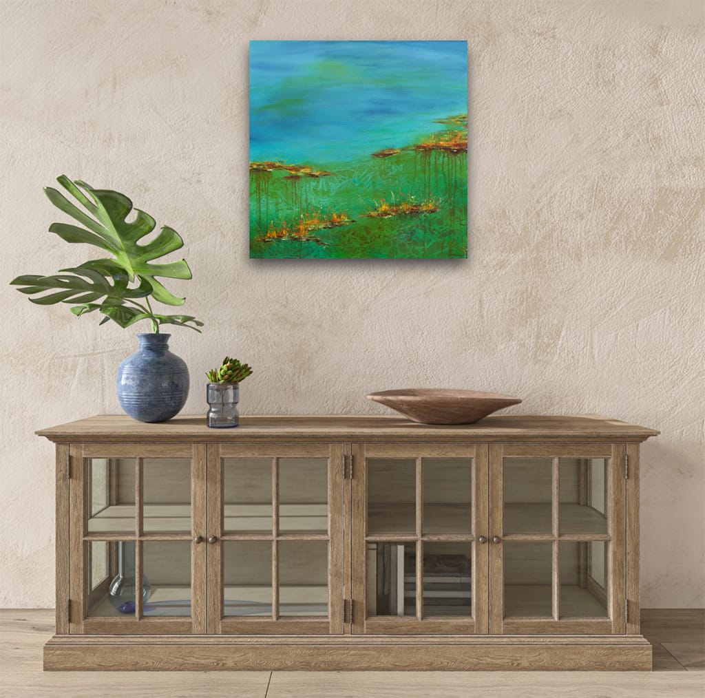 Original contemporary waterscape painting on canvas size 24" x 24"