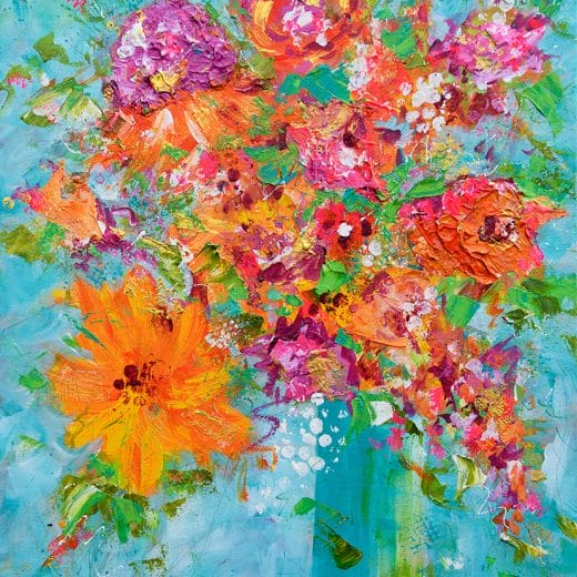 Vibrant original impressionist painting of a bouquet of flowers