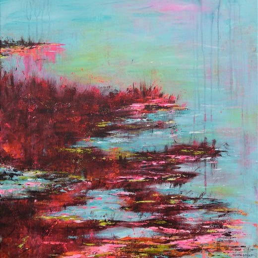 Contemporary impressionist abstract painting of a marshland scenery on canvas size 20" x 20"