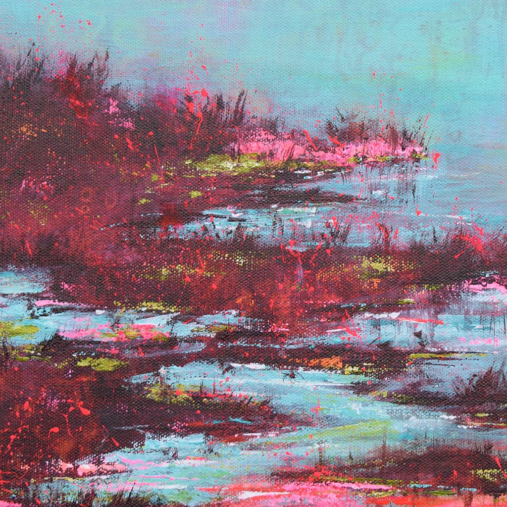 Contemporary impressionist abstract painting of a marshland scenery on canvas size 12" x 24"