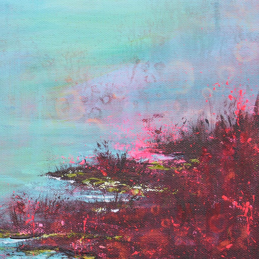 Contemporary impressionist abstract painting of a marshland scenery on canvas size 12" x 24"