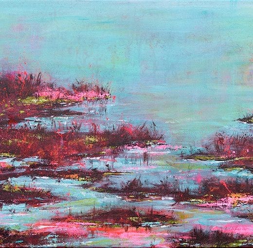 Contemporary impressionist abstract painting of a marshland scenery on canvas size 12" x 24"