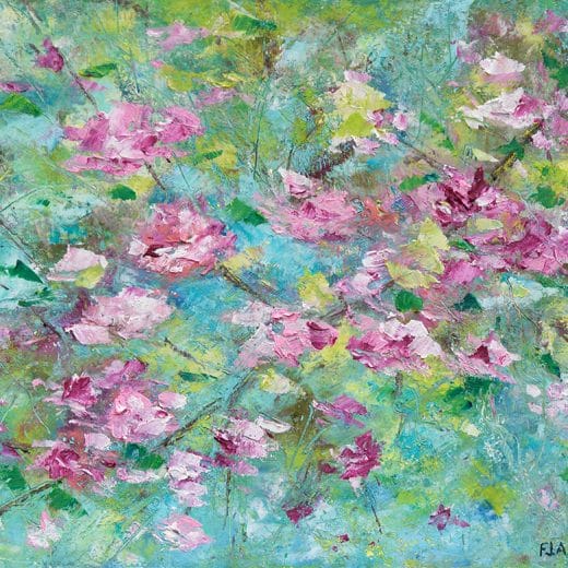 Original oil and cold wax impressionist painting of cherry blossoms painted on Arches oil paper size 8" x 10"