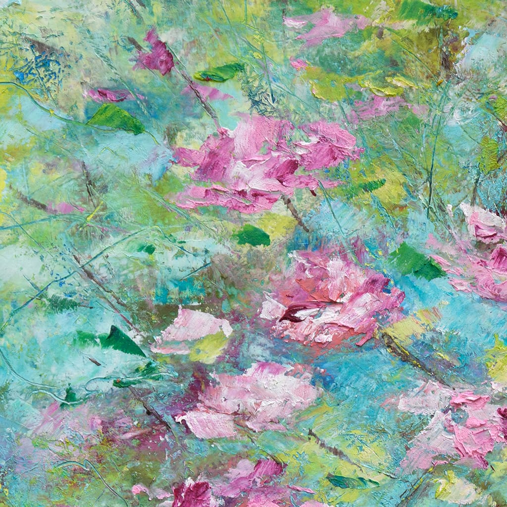 Original oil and cold wax impressionist painting of cherry blossoms painted on Arches oil paper size 8" x 10"