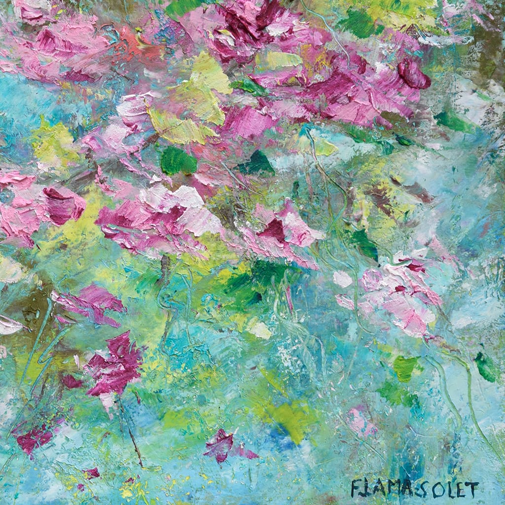 Original oil and cold wax impressionist painting of cherry blossoms painted on Arches oil paper size 8" x 10"